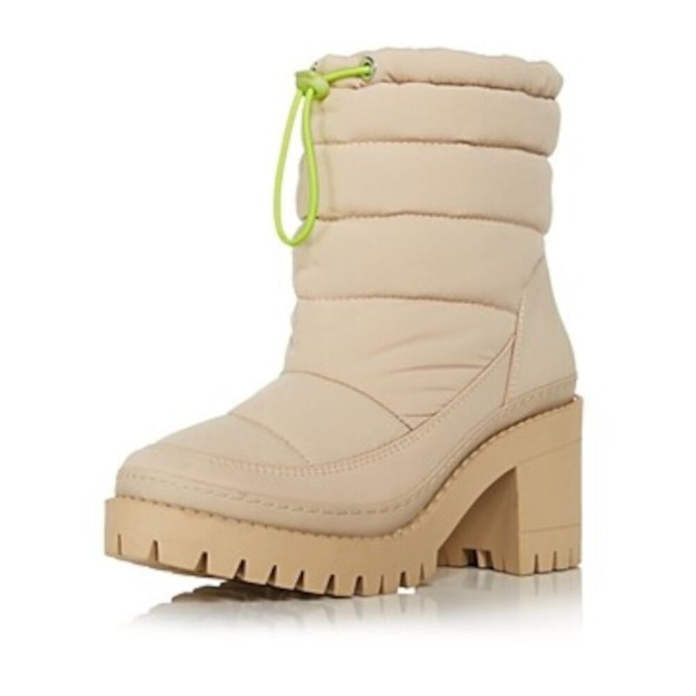 AQUA Womens Beige 1" Platform Quilted Puff Round Toe Block Heel Booties 7 M